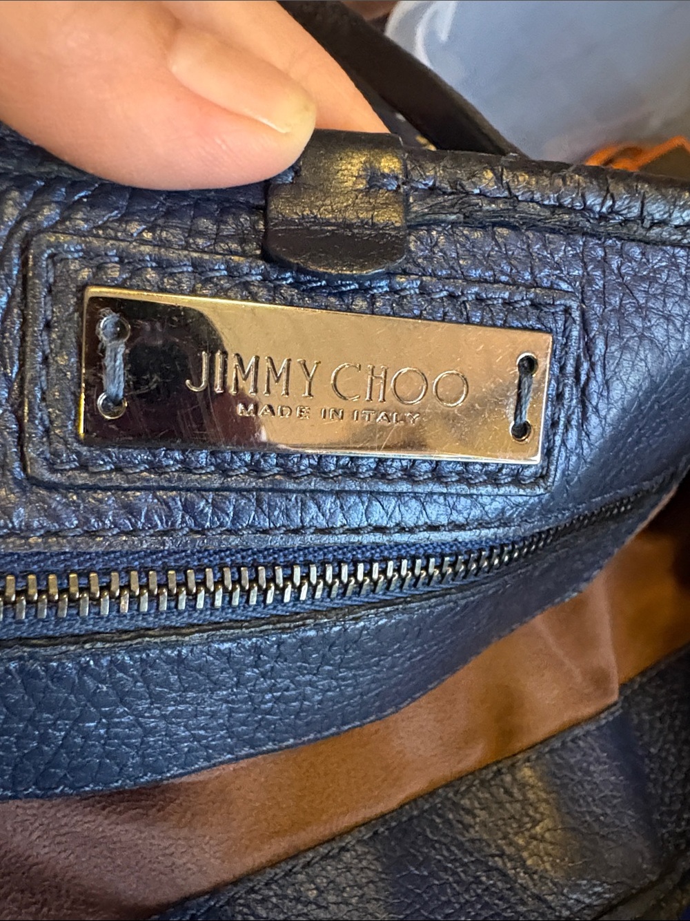 RARE Jimmy Choo Pebbled Navy Leather StarStud Shoulder Bag Red Jewel Star accent - Picture 8 of 16